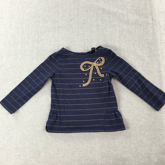 Nautica Kids Girls Top Size 2 Baby Toddler Blue Striped Long Sleeve Pullover