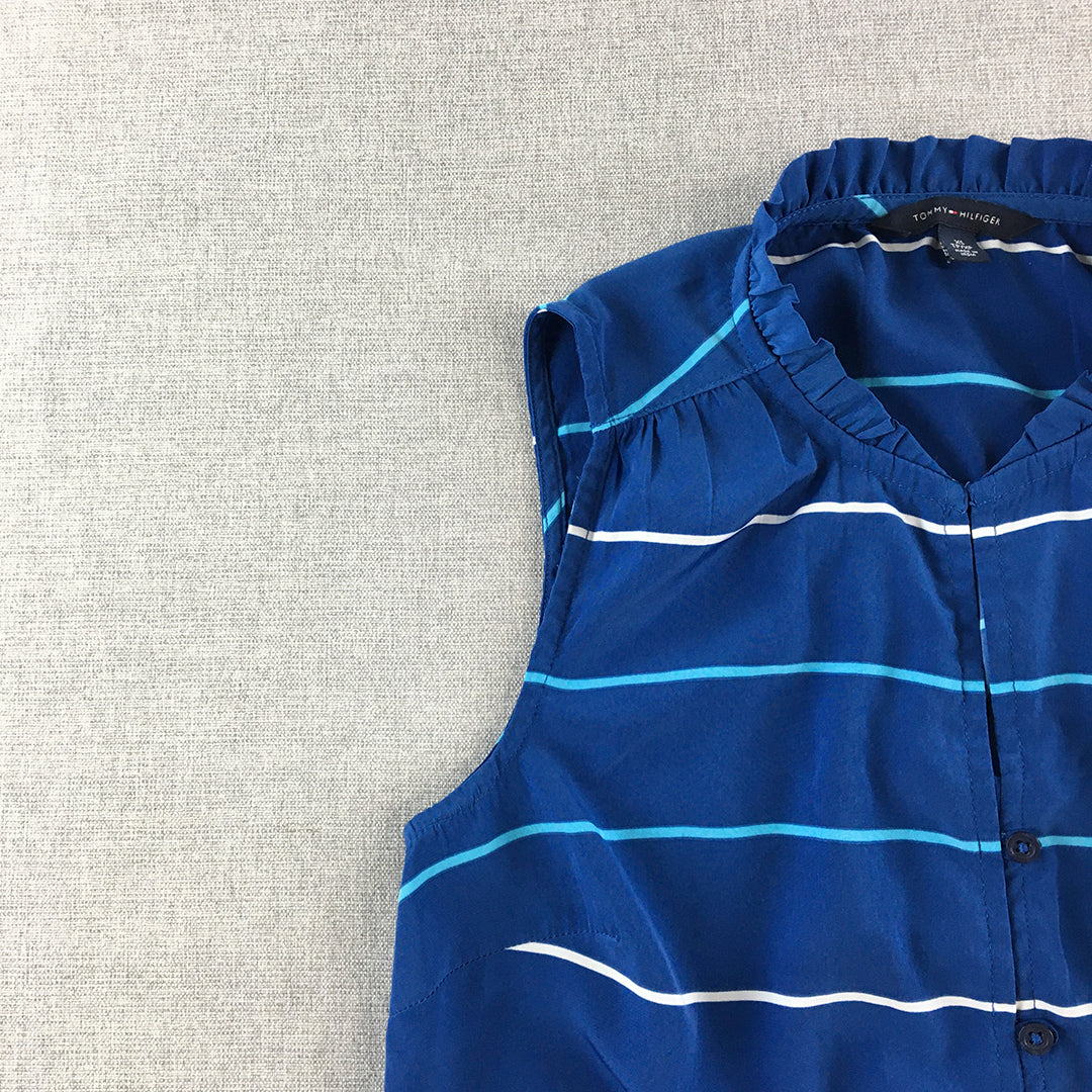 Tommy Hilfiger Womens Shirt Size XS Blue Striped Sleeveless Button-Up Top