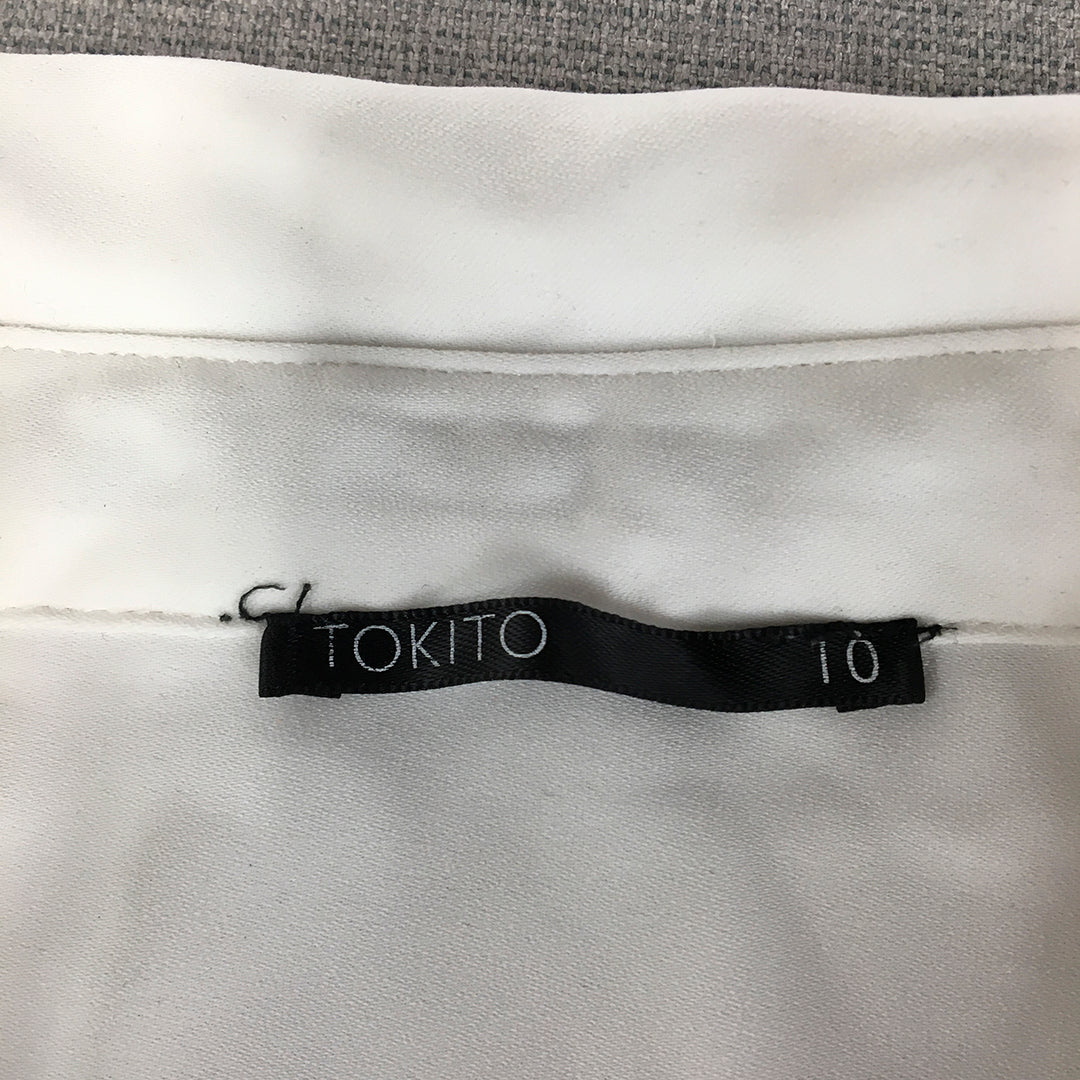 Tokito Womens Top Size 10 White Sleeveless Button-Up Shirt