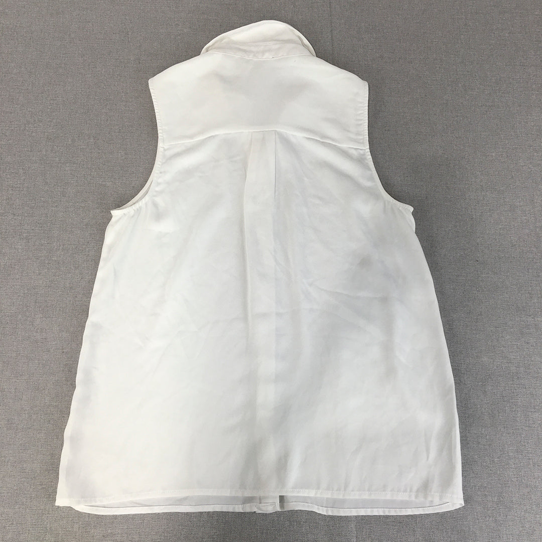 Tokito Womens Top Size 10 White Sleeveless Button-Up Shirt