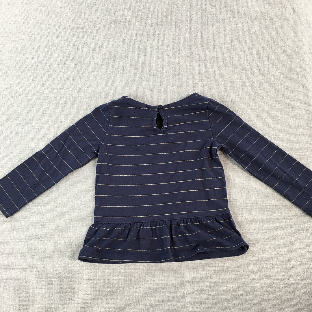 Nautica Kids Girls Top Size 2 Baby Toddler Blue Striped Long Sleeve Pullover