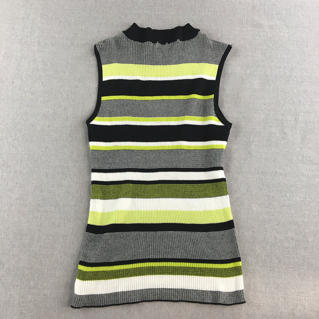 Pagani Womens Knit Vest Size M Black Green Striped Sleeveless Tank Top