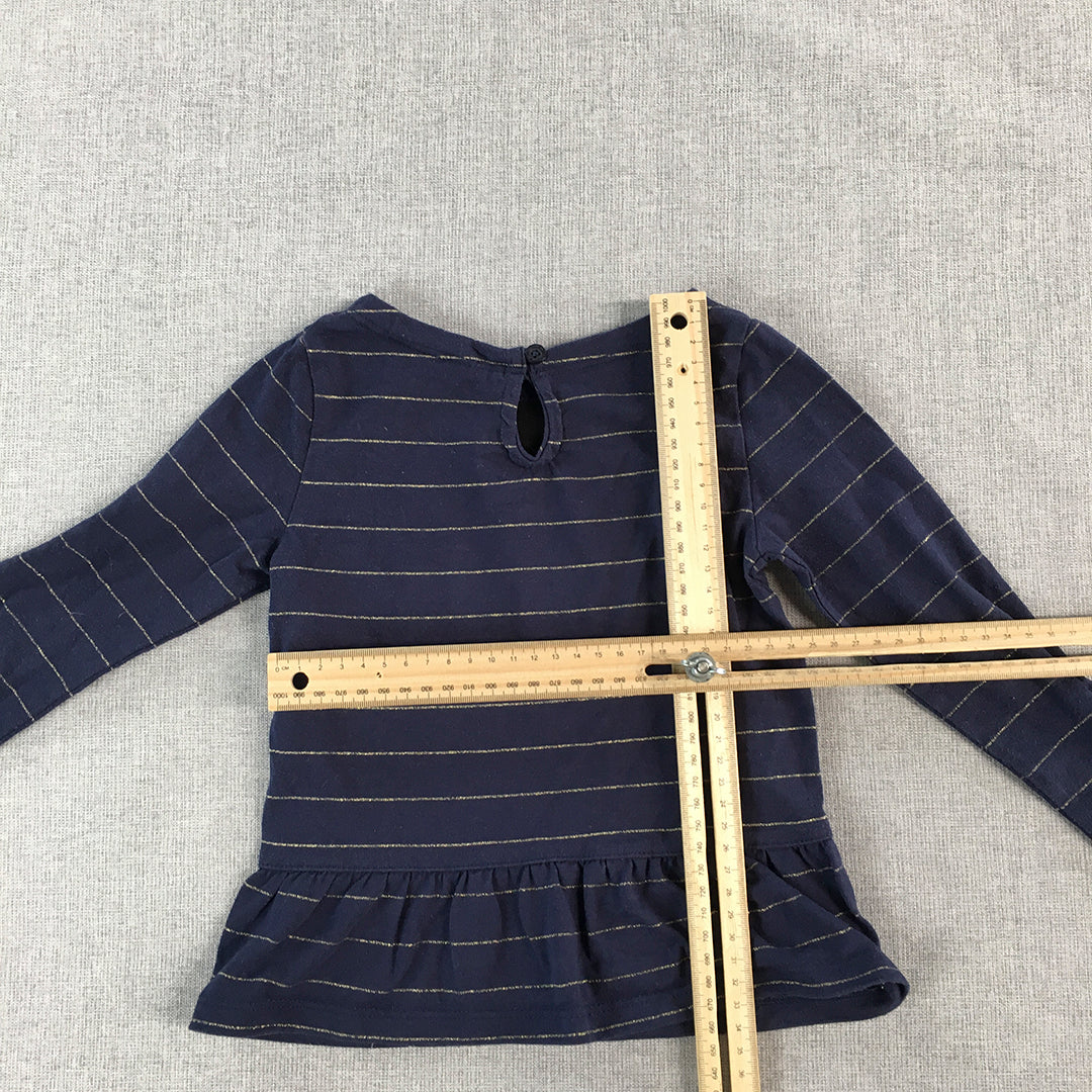 Nautica Kids Girls Top Size 2 Baby Toddler Blue Striped Long Sleeve Pullover