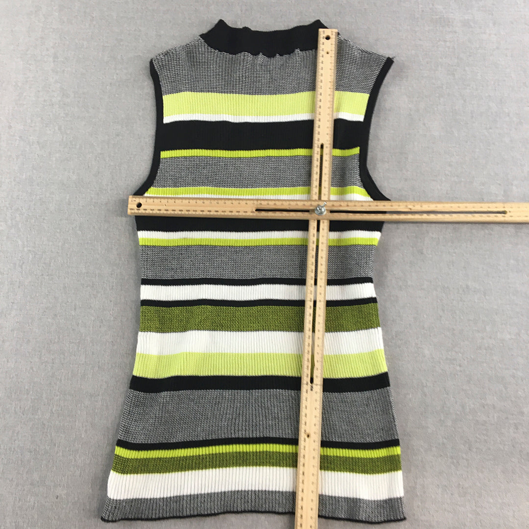 Pagani Womens Knit Vest Size M Black Green Striped Sleeveless Tank Top