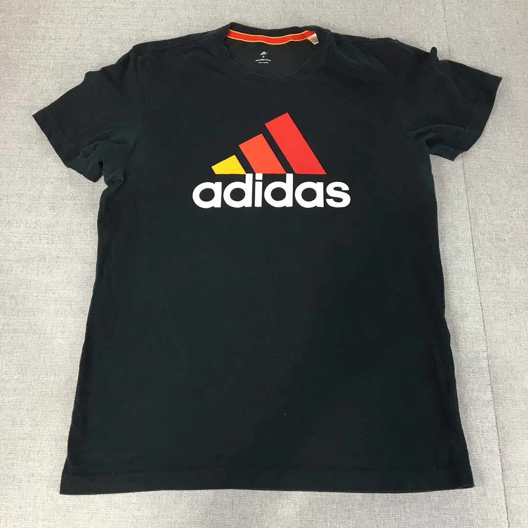 Adidas Mens T-Shirt Size S Black Orange Logo Short Sleeve Crew Neck