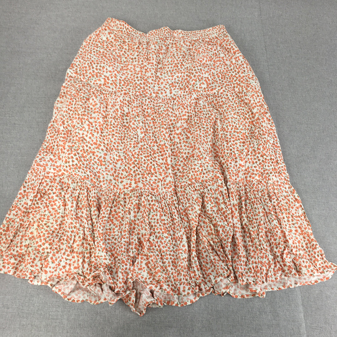 French Connection Womens A-Line Skirt Size 8 White Floral Pleated Elastic Waist