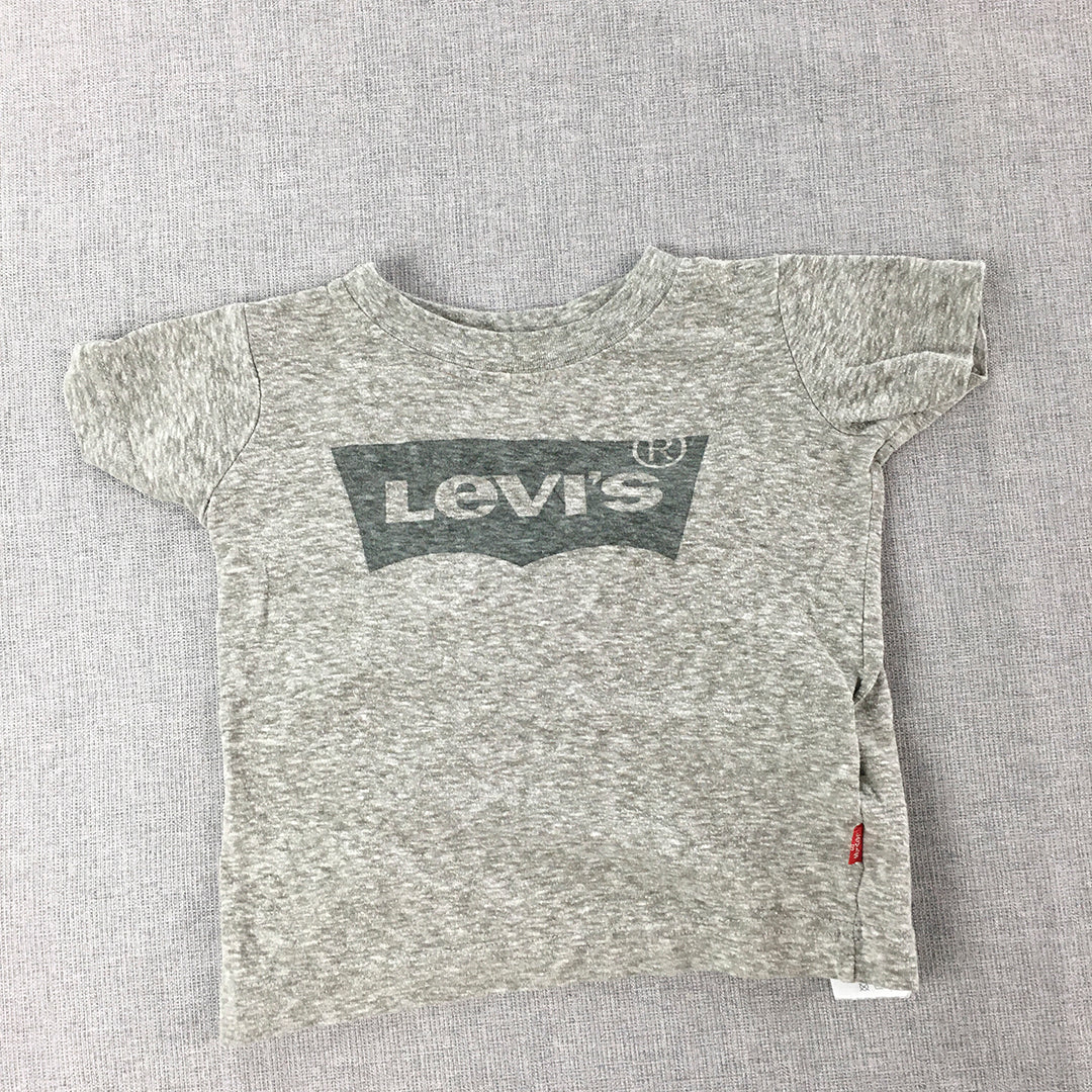 Levi's Kids Boys T-Shirt Size 2 Toddler Grey Logo Short Sleeve Crew Neck Top