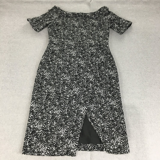 Portmans Womens Pencil Dress Size L Black Dot Short Sleeve Midi