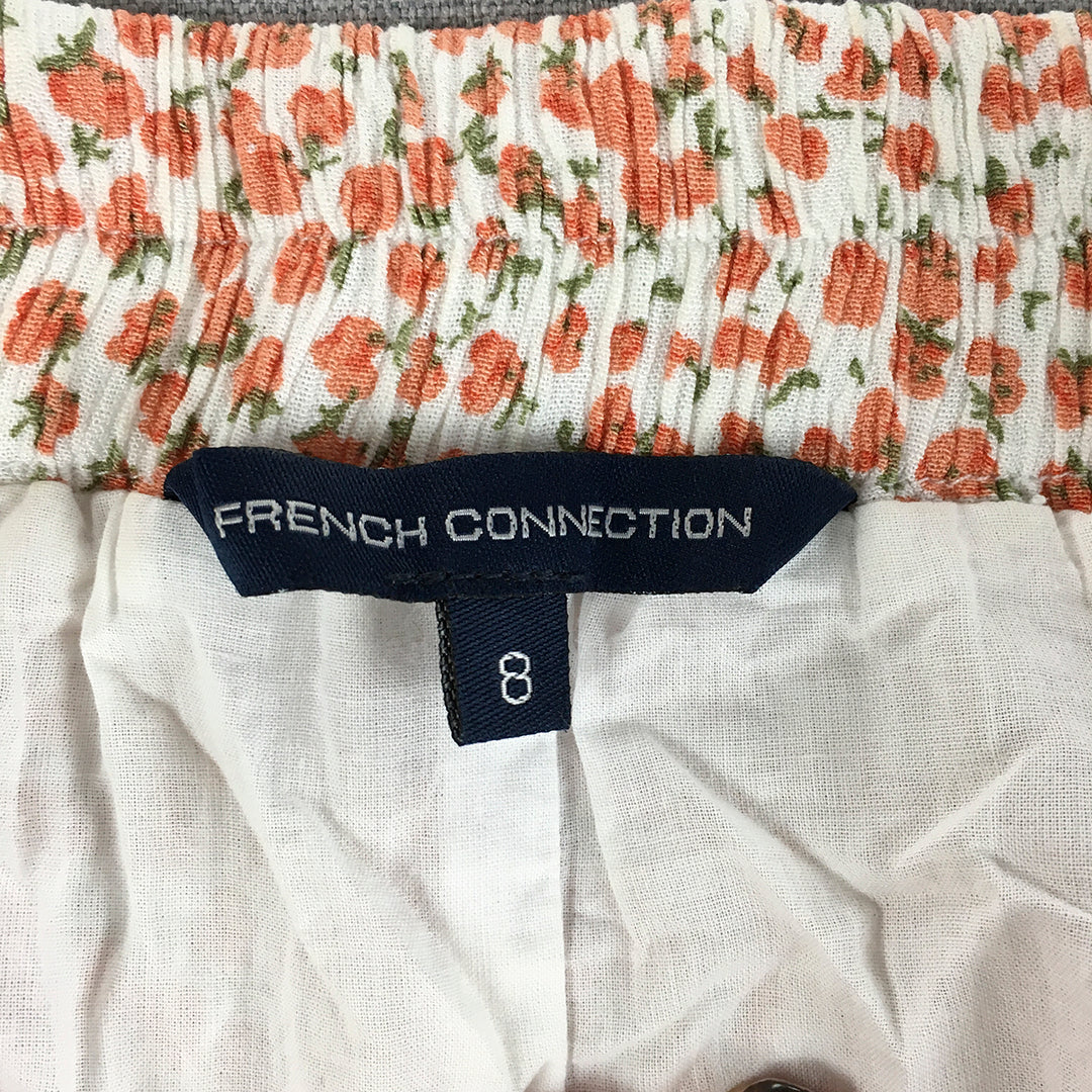 French Connection Womens A-Line Skirt Size 8 White Floral Pleated Elastic Waist