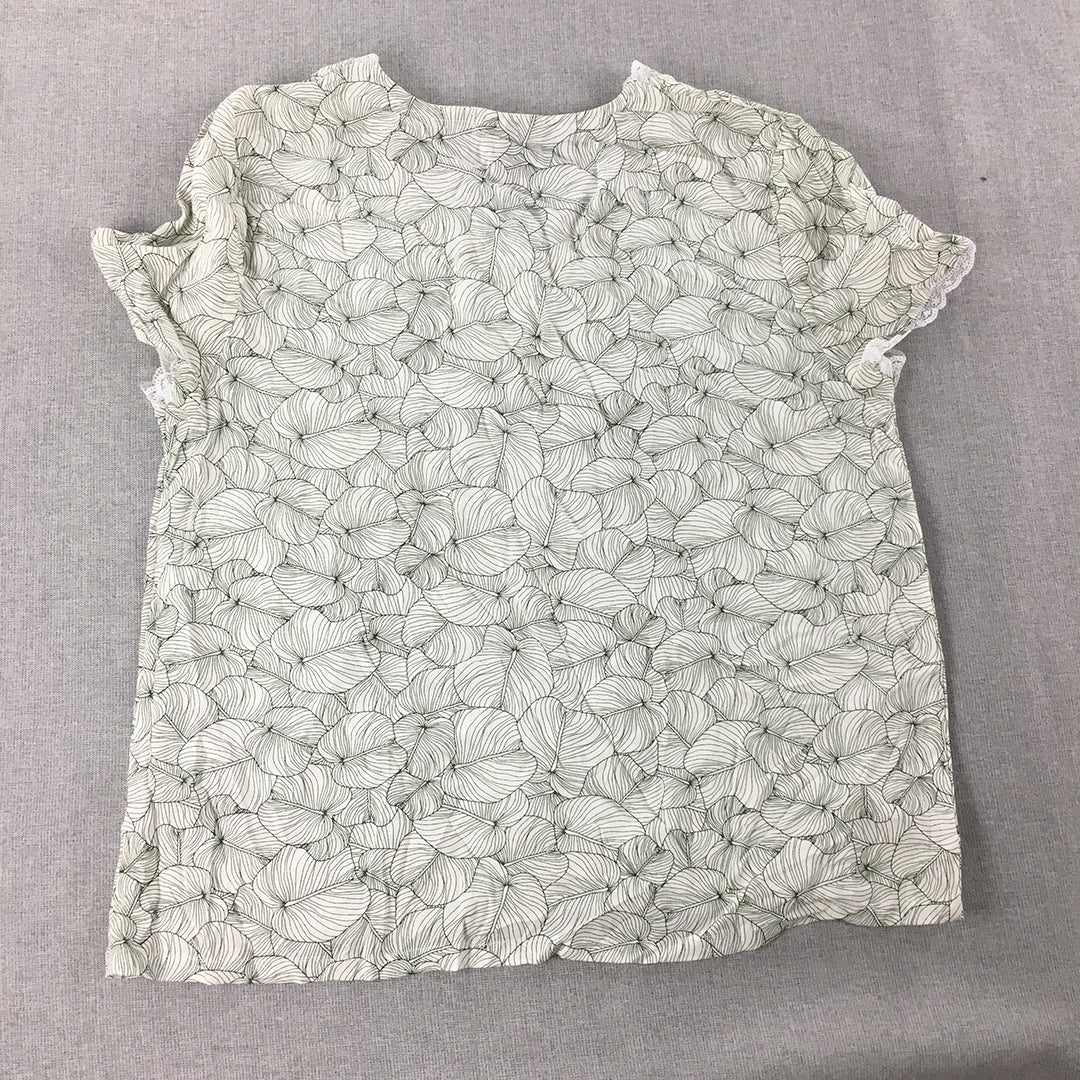 Essentials Trading Co. Womens T-Shirt Size XL White Green Leaf Floral Top Etc