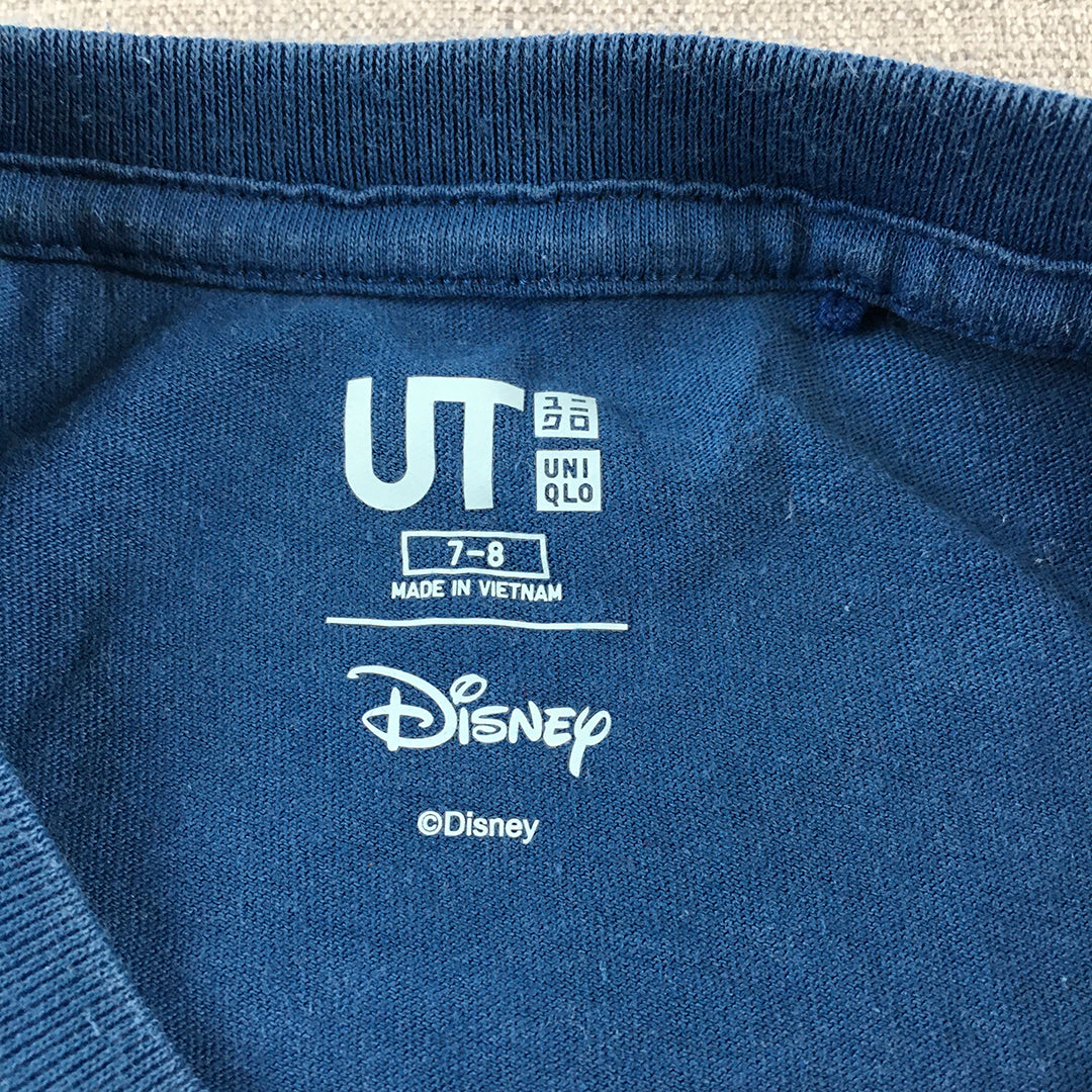 Uniqlo x Disney Kids Boys T-Shirt Size 7 - 8 Years Blue Pocket Donald Duck