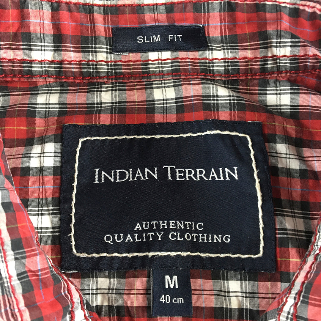 Indian Terrain Mens Shirt Szie M Red Checkered Short Sleeve Button-Up Collared