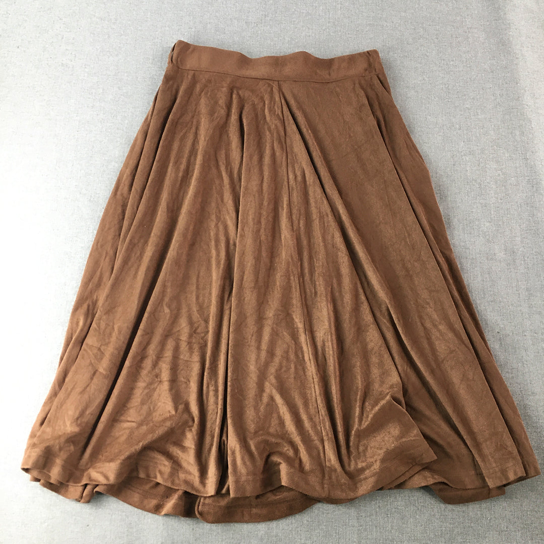 Luca & Marc Womens A-Line Skirt Size L Brown Pleated Elastic Waist