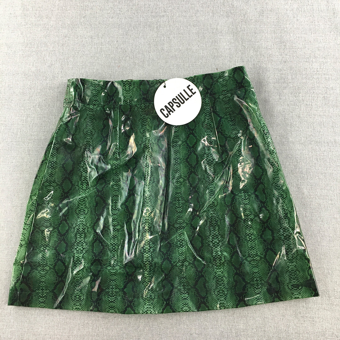 NEW Capsulle Womens Mini Skirt Size S Green Snakeskin Pattern Zip