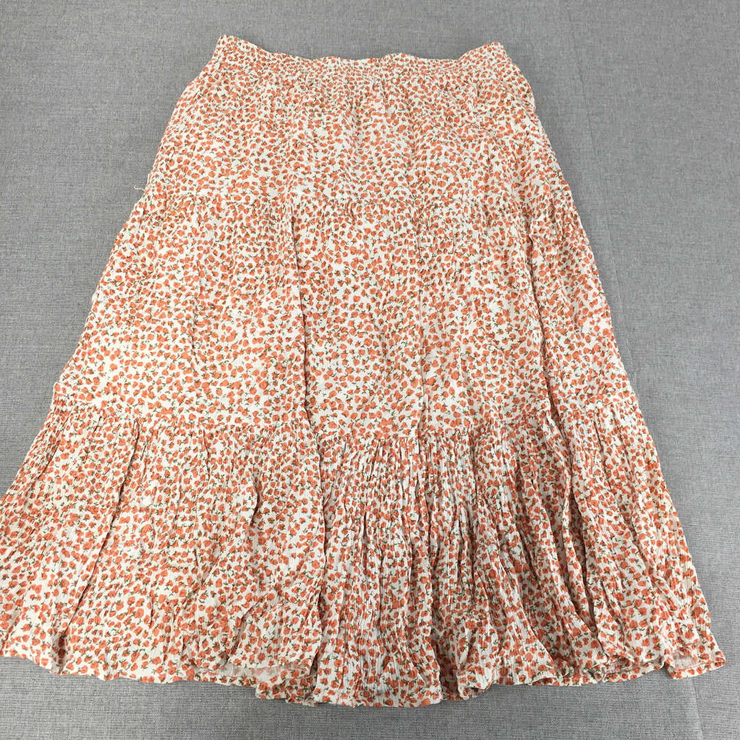 French Connection Womens A-Line Skirt Size 8 White Floral Pleated Elastic Waist