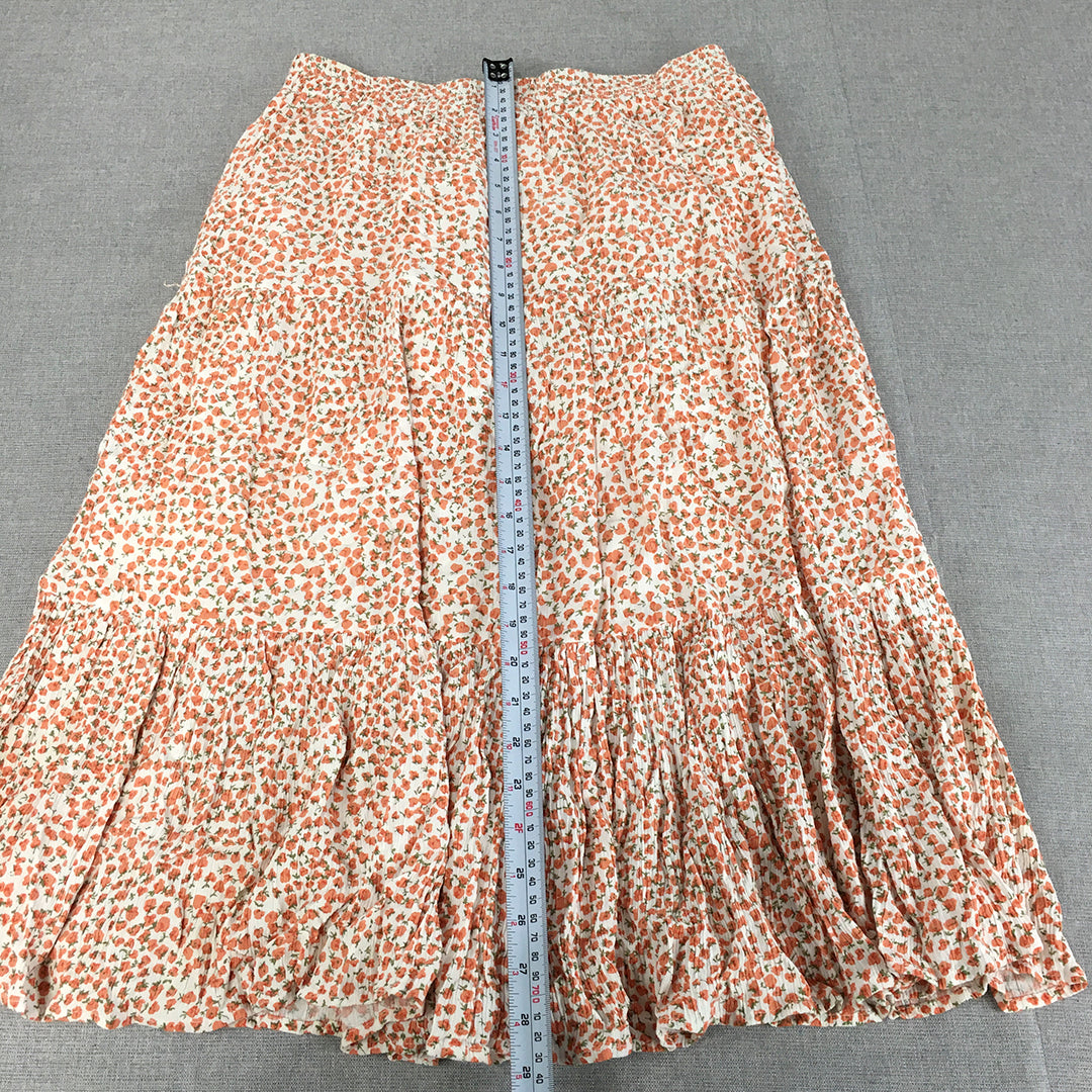 French Connection Womens A-Line Skirt Size 8 White Floral Pleated Elastic Waist