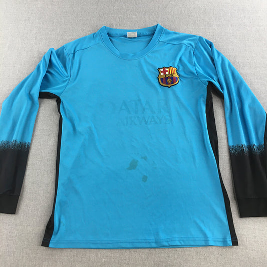 FC Barcalona Kids Boys Jersey Youth Size L Blue Long Sleeve Football Shirt