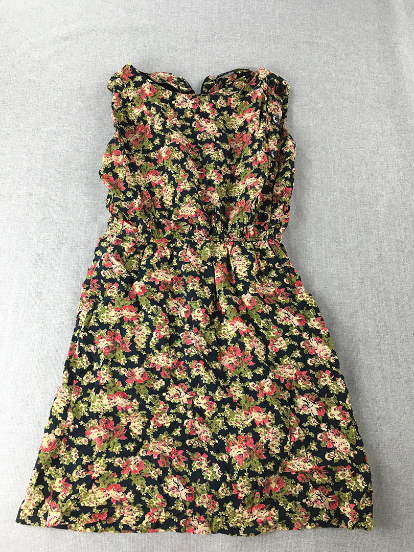 Mela Loves London Womens Mini Dress Size 12 Blue Yellow Pink Floral A-Line