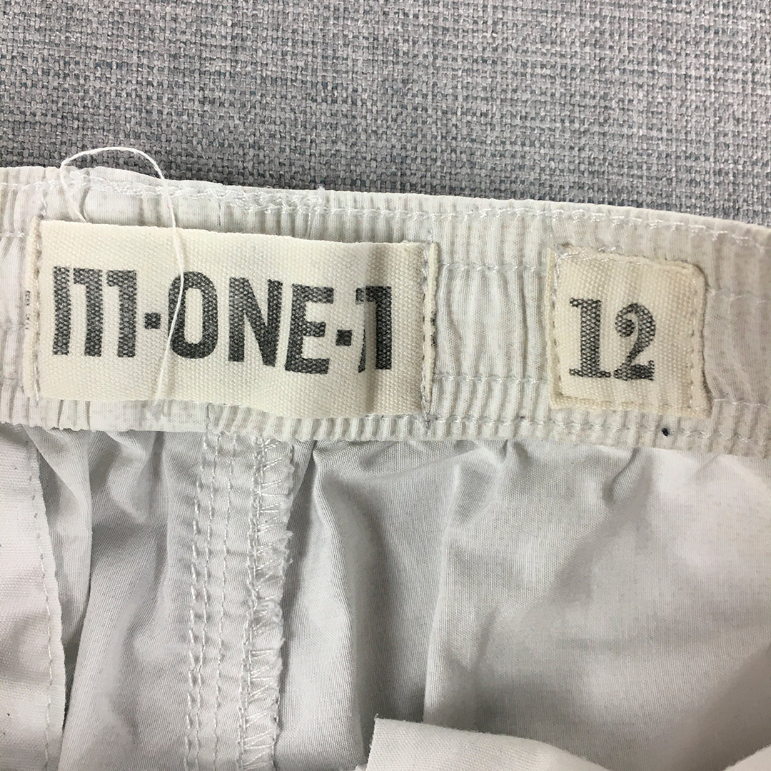 M-One-11 Kids Boys Shorts Size 12 White Blue Striped Pockets