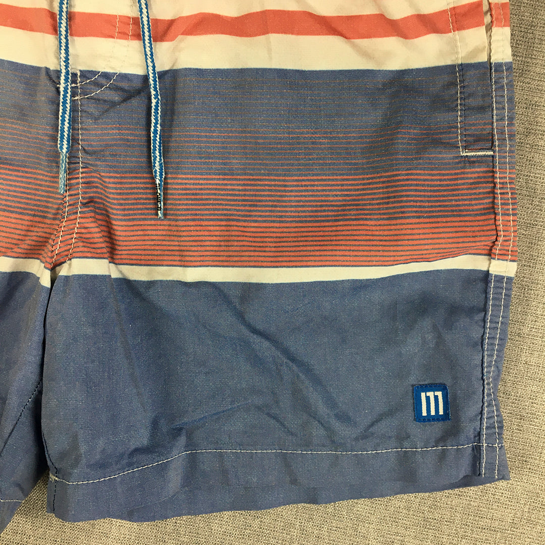 M-One-11 Kids Boys Shorts Size 12 White Blue Striped Pockets