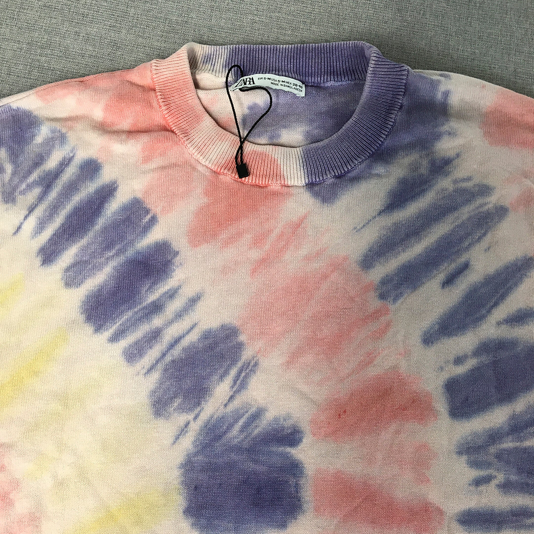 Zara Mens T-Shirt Size M Purple Yellow Red Tie-Dye Crew Neck