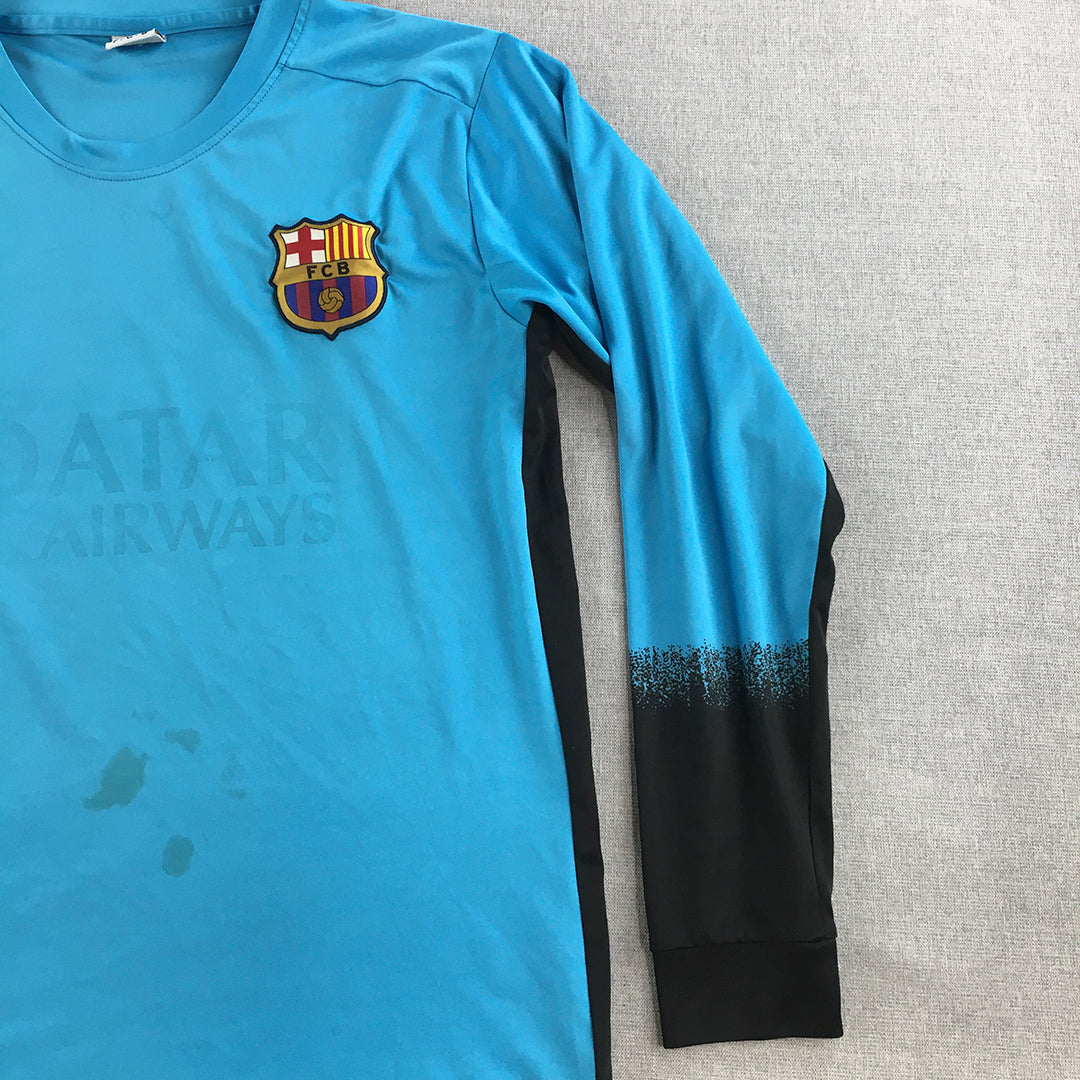 FC Barcalona Kids Boys Jersey Youth Size L Blue Long Sleeve Football Shirt