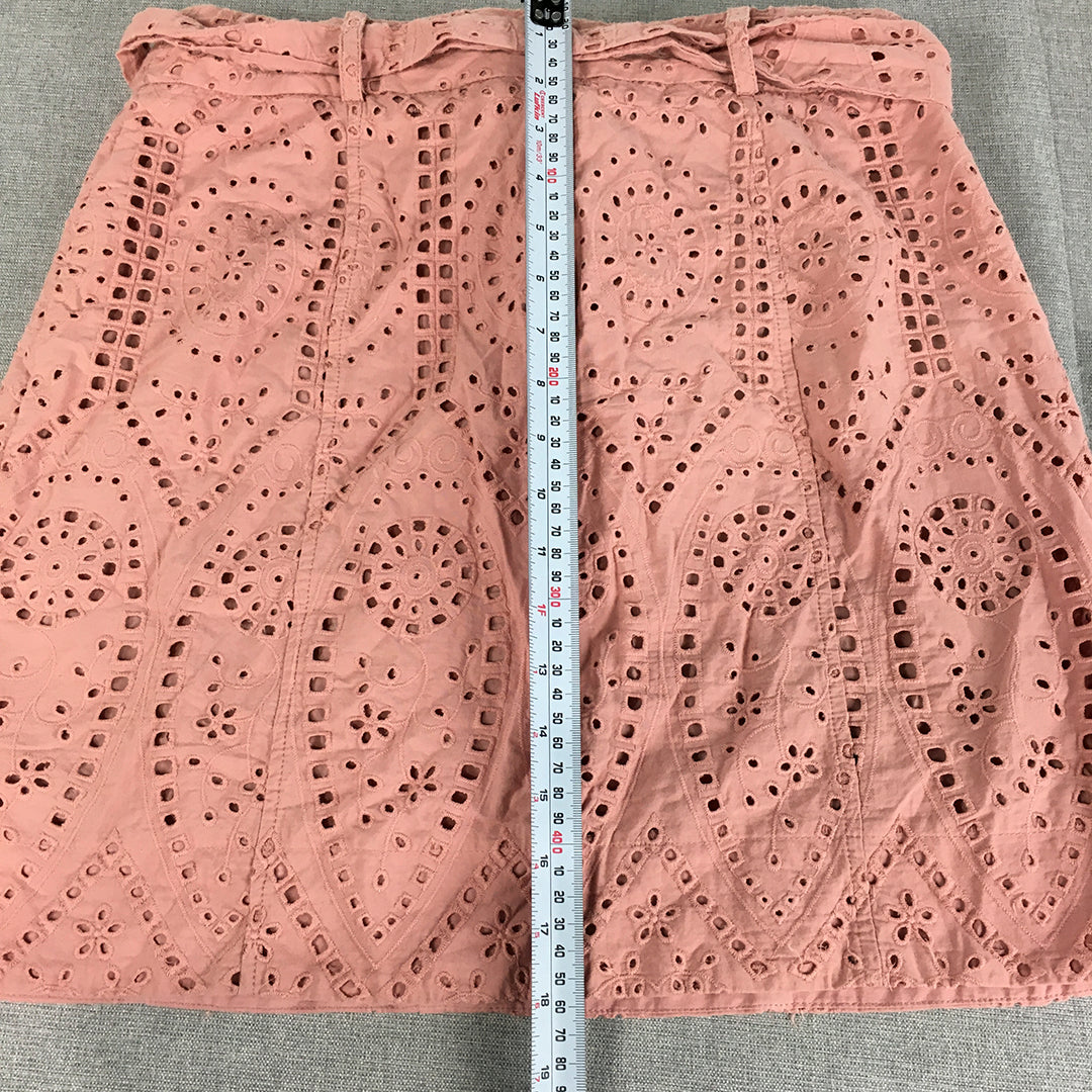 Portmans Womens Mini Skirt Size 12 Pink Embroidered Button Belted