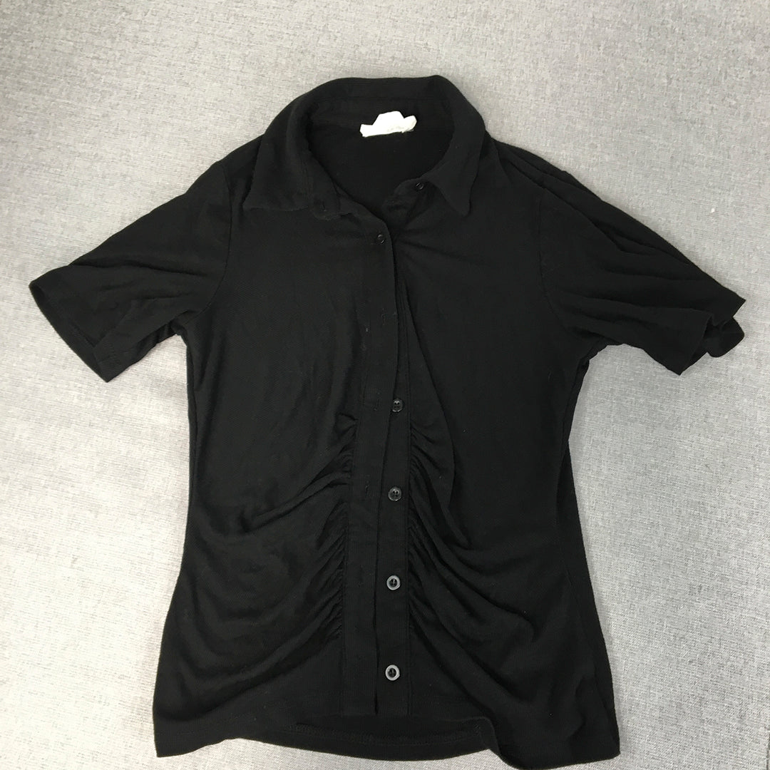 Calli Womens Top Size 12 Black Long Sleeve Button-Up Shirt Stretch Fabric