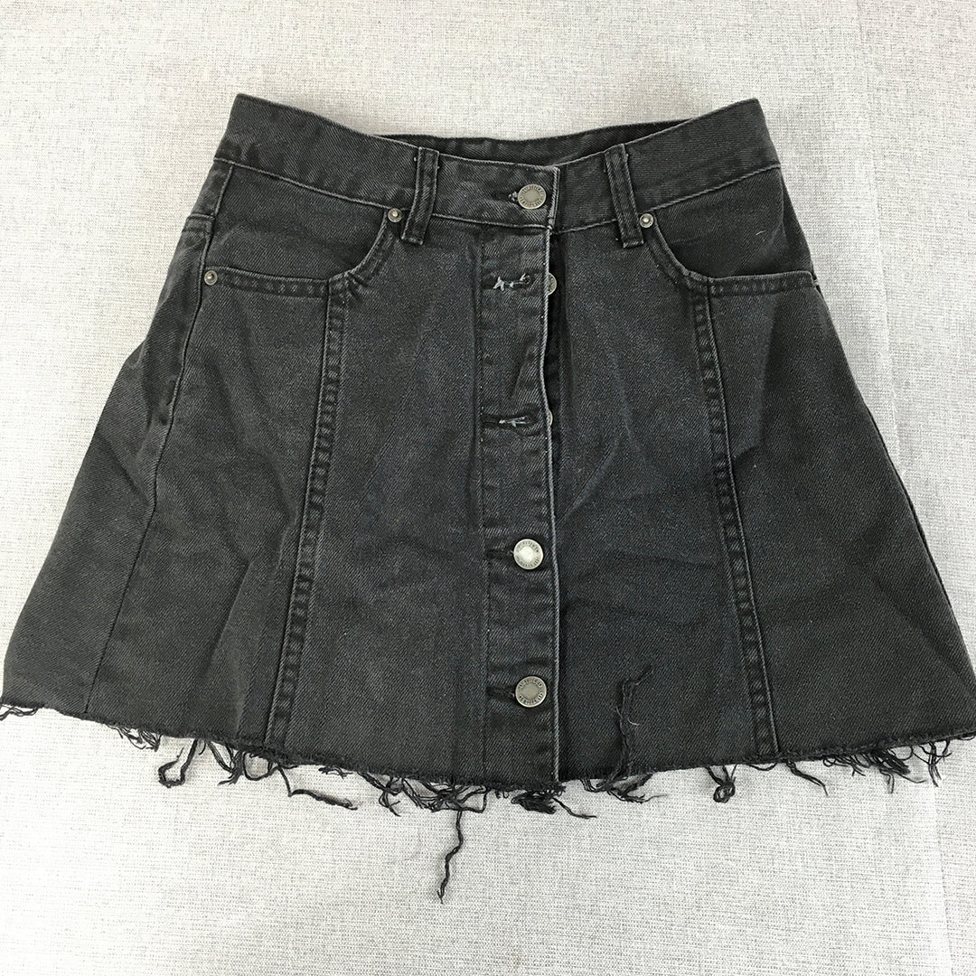 Subtitled Womens Denim Mini Skirt Size S Black Button Dark Wash Pockets