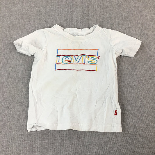 Levi's Kids Boys T-Shirt Size 3 White Big Embroidered Logo Top