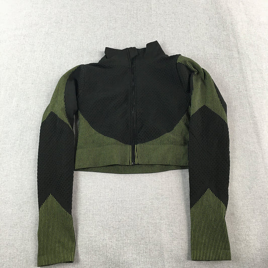 Valleygirl Womens Jacket Size M/L Black Green Cropped Stretch Zip-Up Athletic