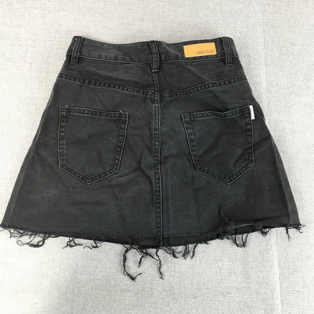 Subtitled Womens Denim Mini Skirt Size S Black Button Dark Wash Pockets