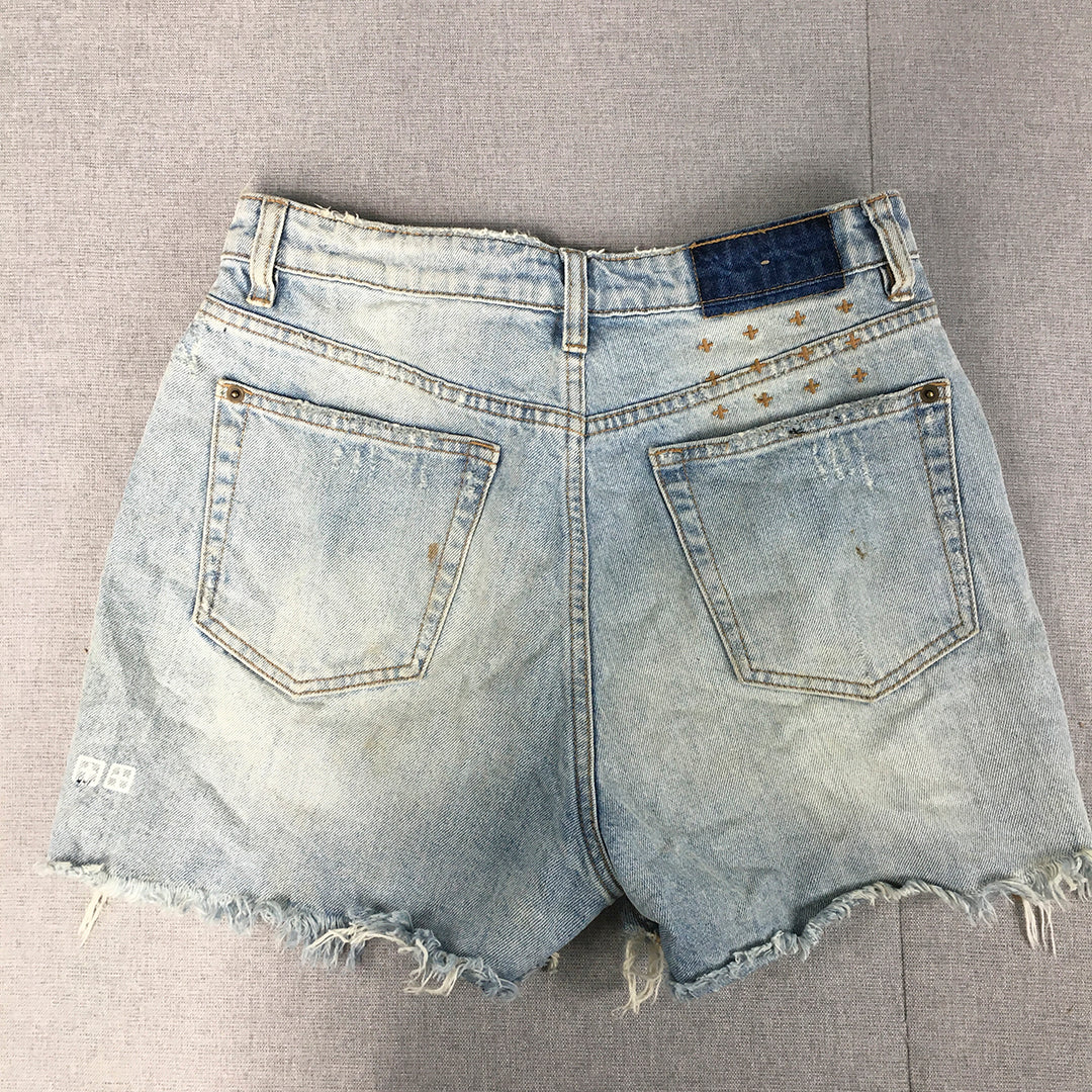 Skubi Womens Denim Shorts Size 29 Blue Light Wash Distressed Raw Hem