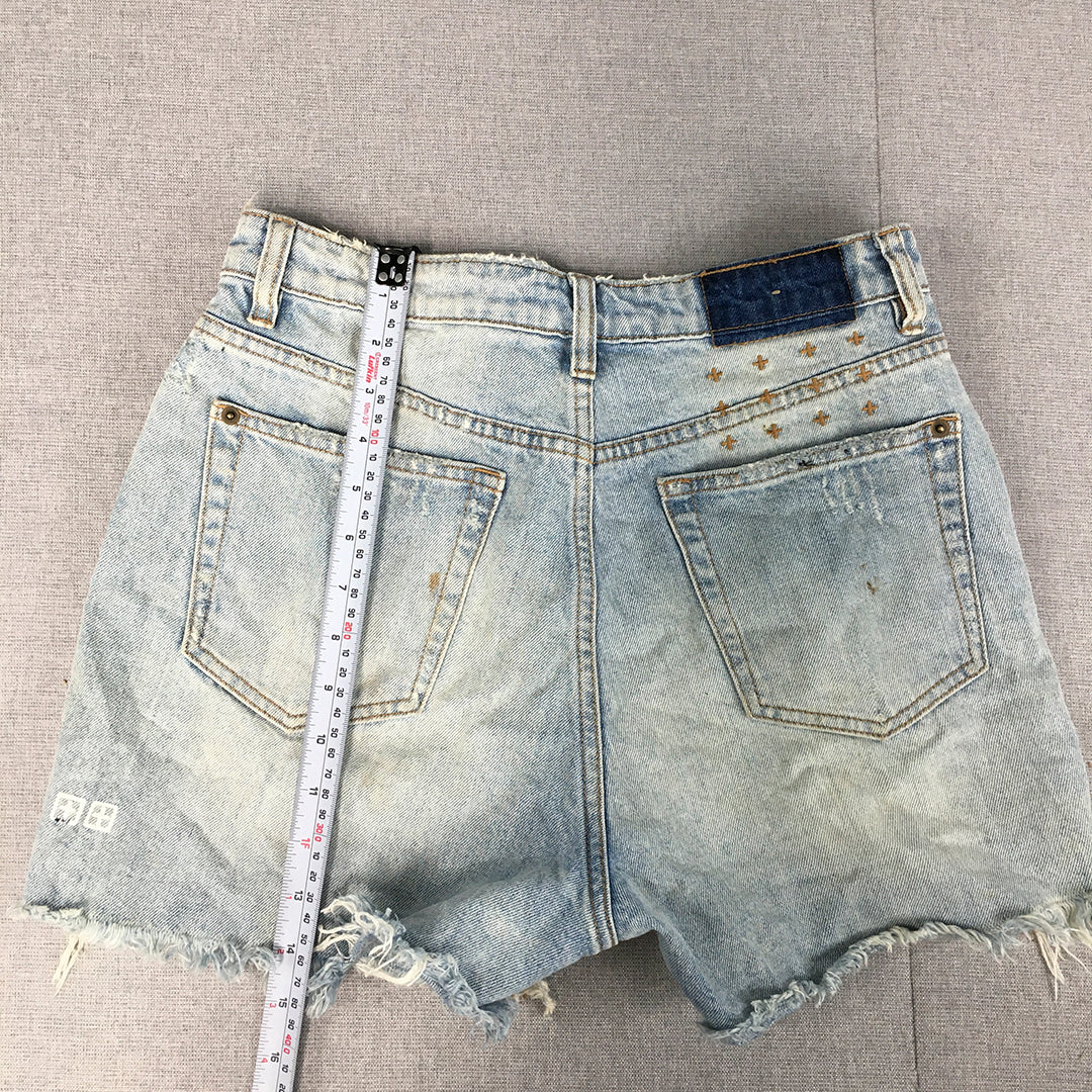 Skubi Womens Denim Shorts Size 29 Blue Light Wash Distressed Raw Hem