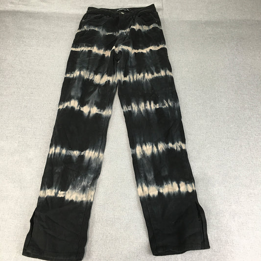 Lioness Womens Tie-Dye Jeans Size XS Black Striped Denim Straight Leg