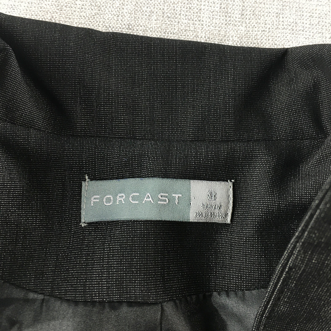 Forcast Womens Blazer Jacket Size 8 Black Button Collared Pleated Coat