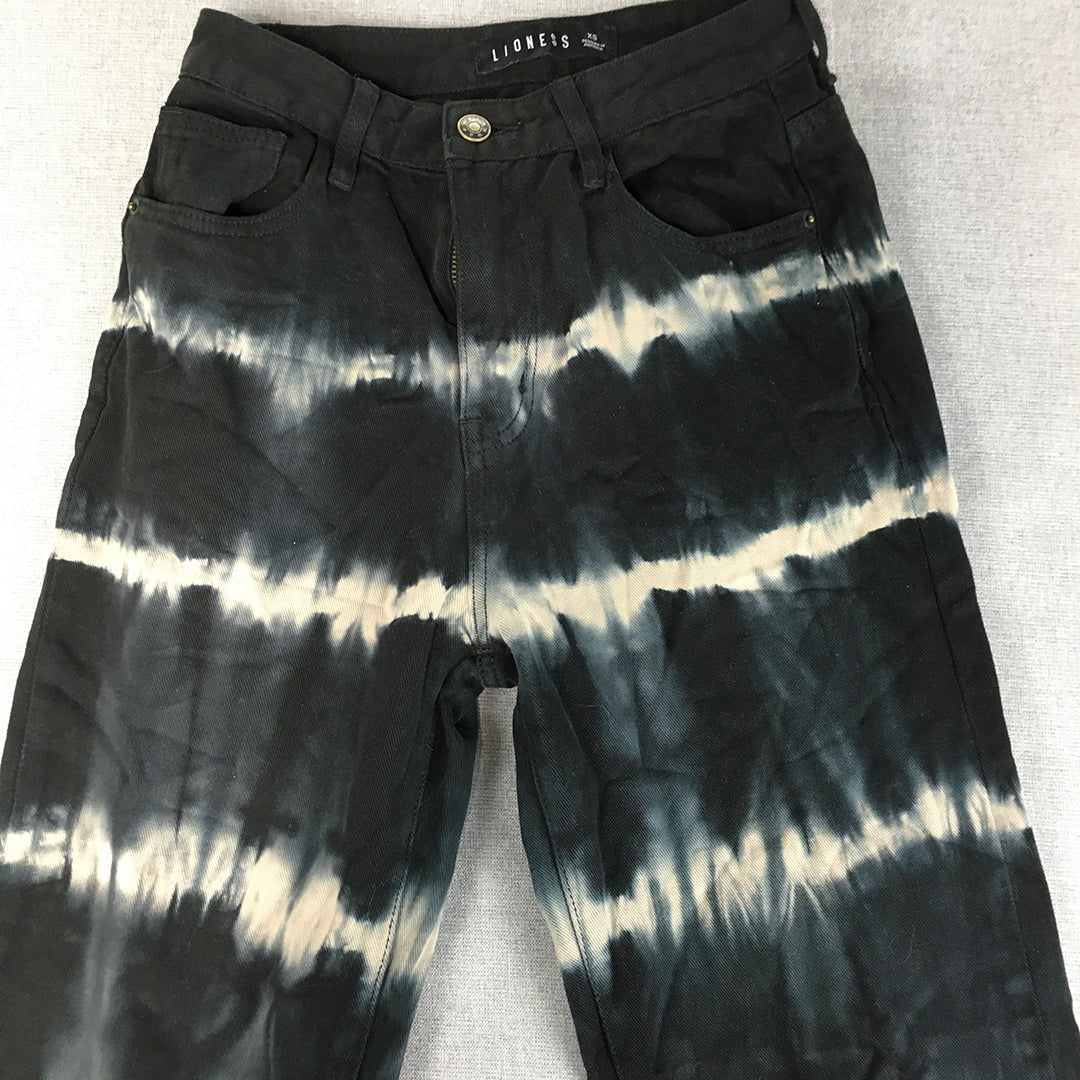 Lioness Womens Tie-Dye Jeans Size XS Black Striped Denim Straight Leg