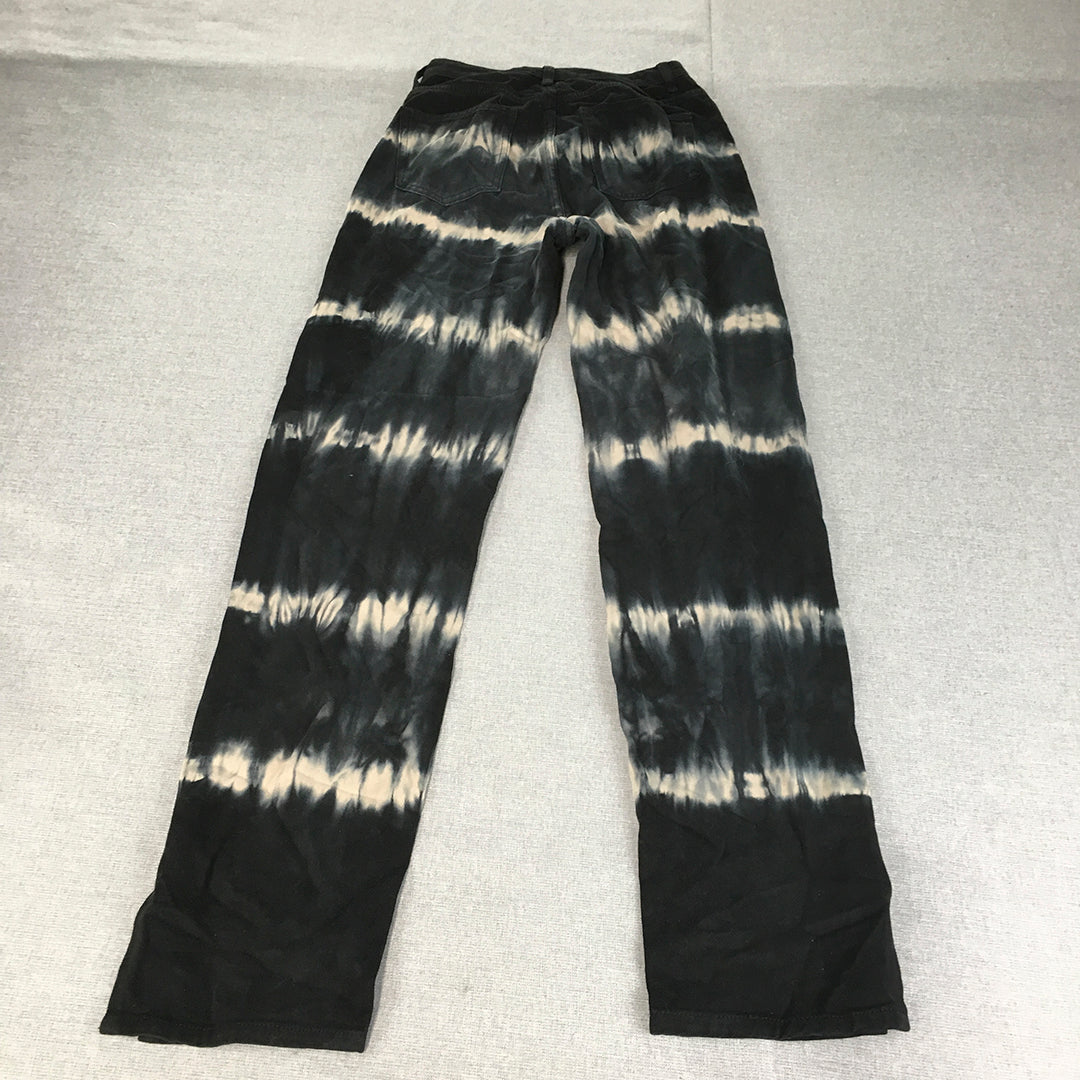 Lioness Womens Tie-Dye Jeans Size XS Black Striped Denim Straight Leg