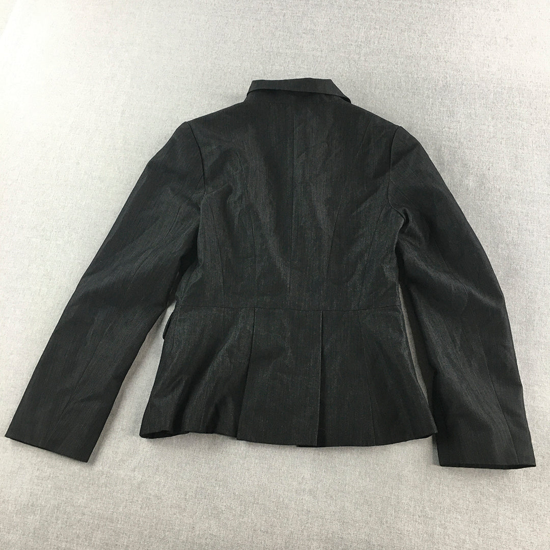 Forcast Womens Blazer Jacket Size 8 Black Button Collared Pleated Coat