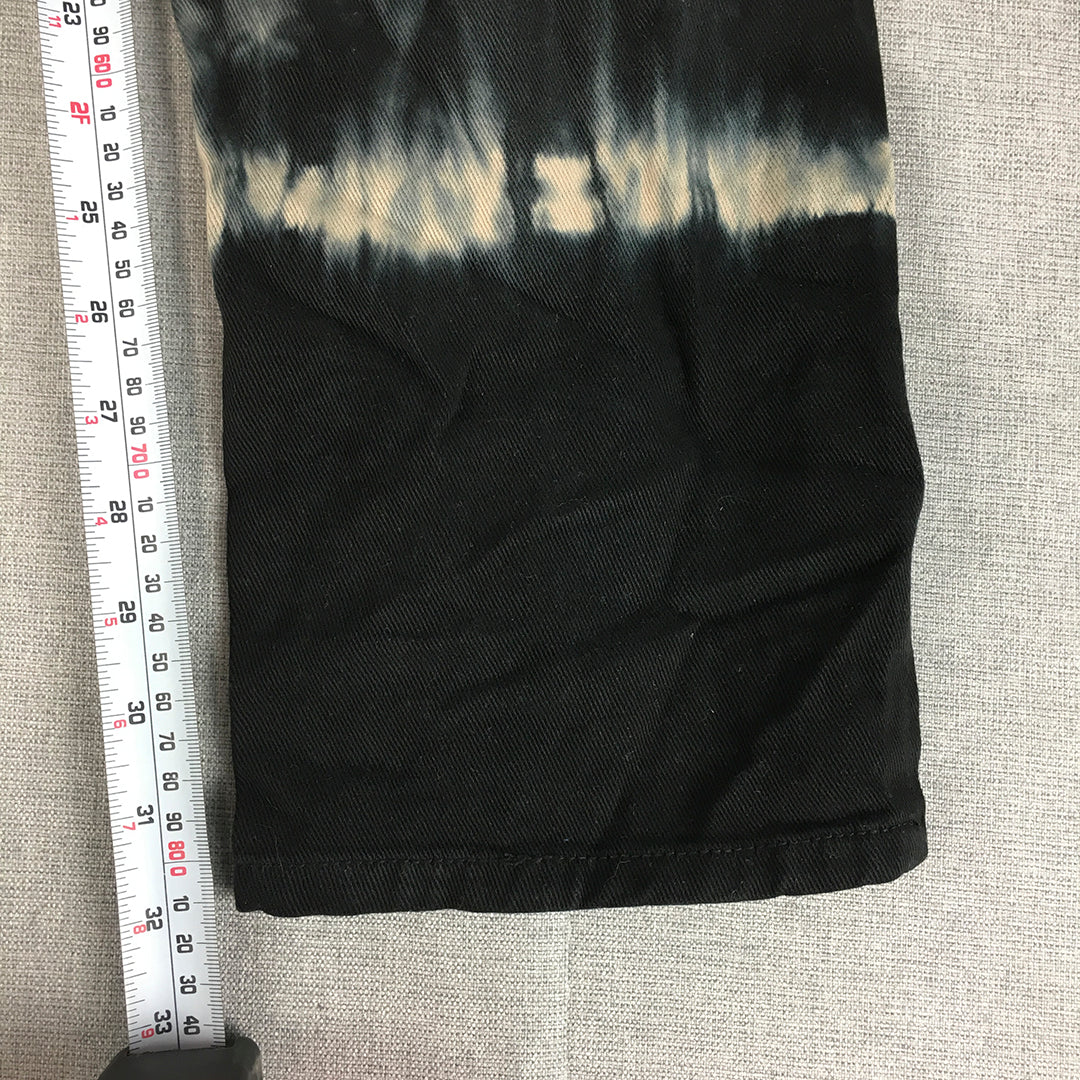 Lioness Womens Tie-Dye Jeans Size XS Black Striped Denim Straight Leg