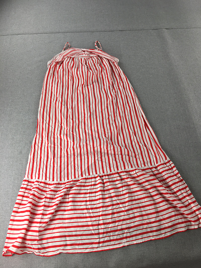 H&M Womens Dress Size 13 - 14 Years Red White Striped Sleeveless Midi