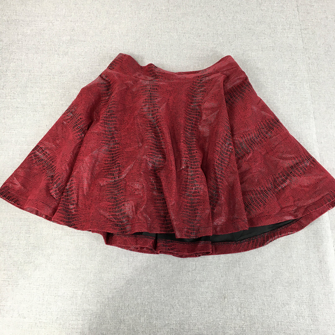 Angel Biba Womens Faux Leather Mini Skirt Size 8 Red Pleated