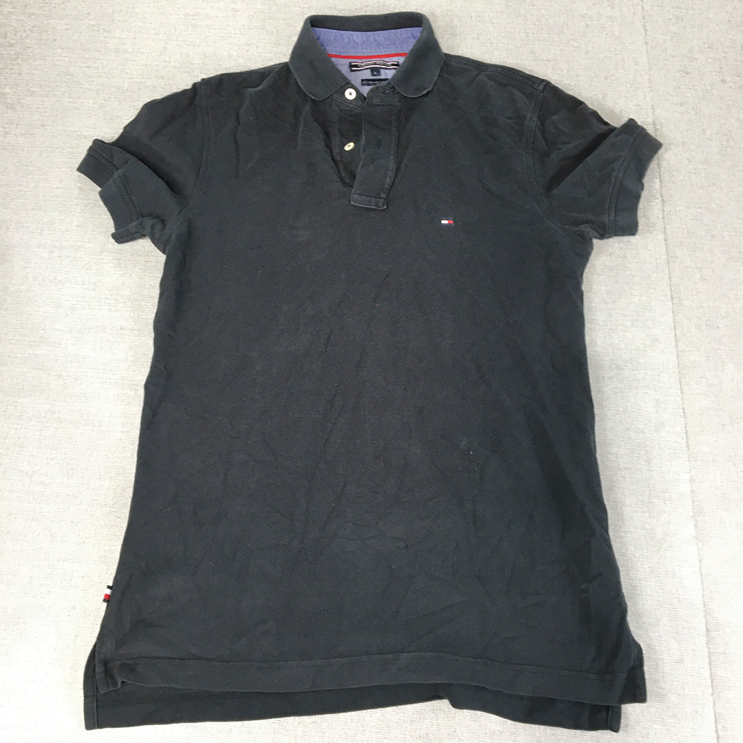 Tommy Hilfiger Mens Polo Shirt Size S Navy Blue Logo Collared Rugby