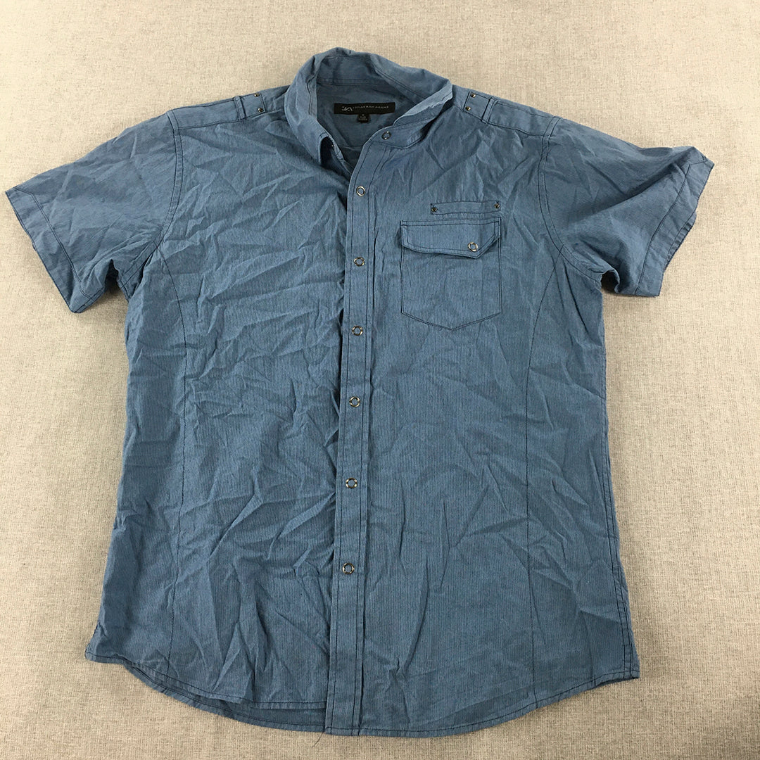 Jonathan Adams Mens Shirt Size M Blue Pearl-Snap Cowboy Western Pocket