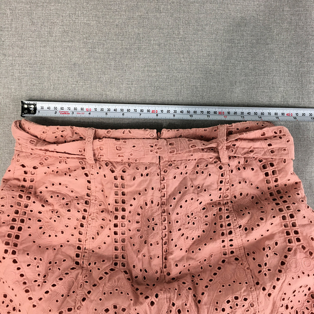 Portmans Womens Mini Skirt Size 12 Pink Embroidered Button Belted