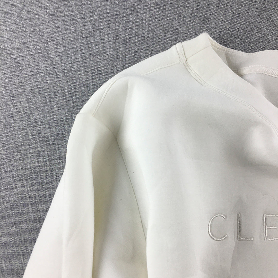 Cleo Harper Womens Sweater Size L White Embroidered Logo Pullover Jumper