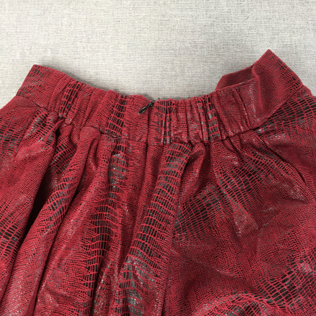 Angel Biba Womens Faux Leather Mini Skirt Size 8 Red Pleated