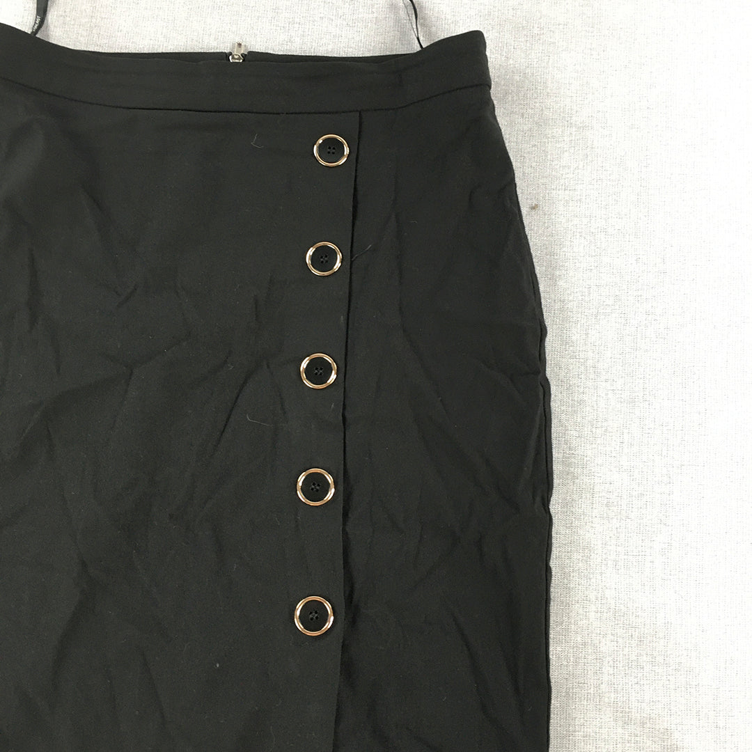 Forcast Womens Pencil Skirt Size 14 Black Rayon Zip Straight