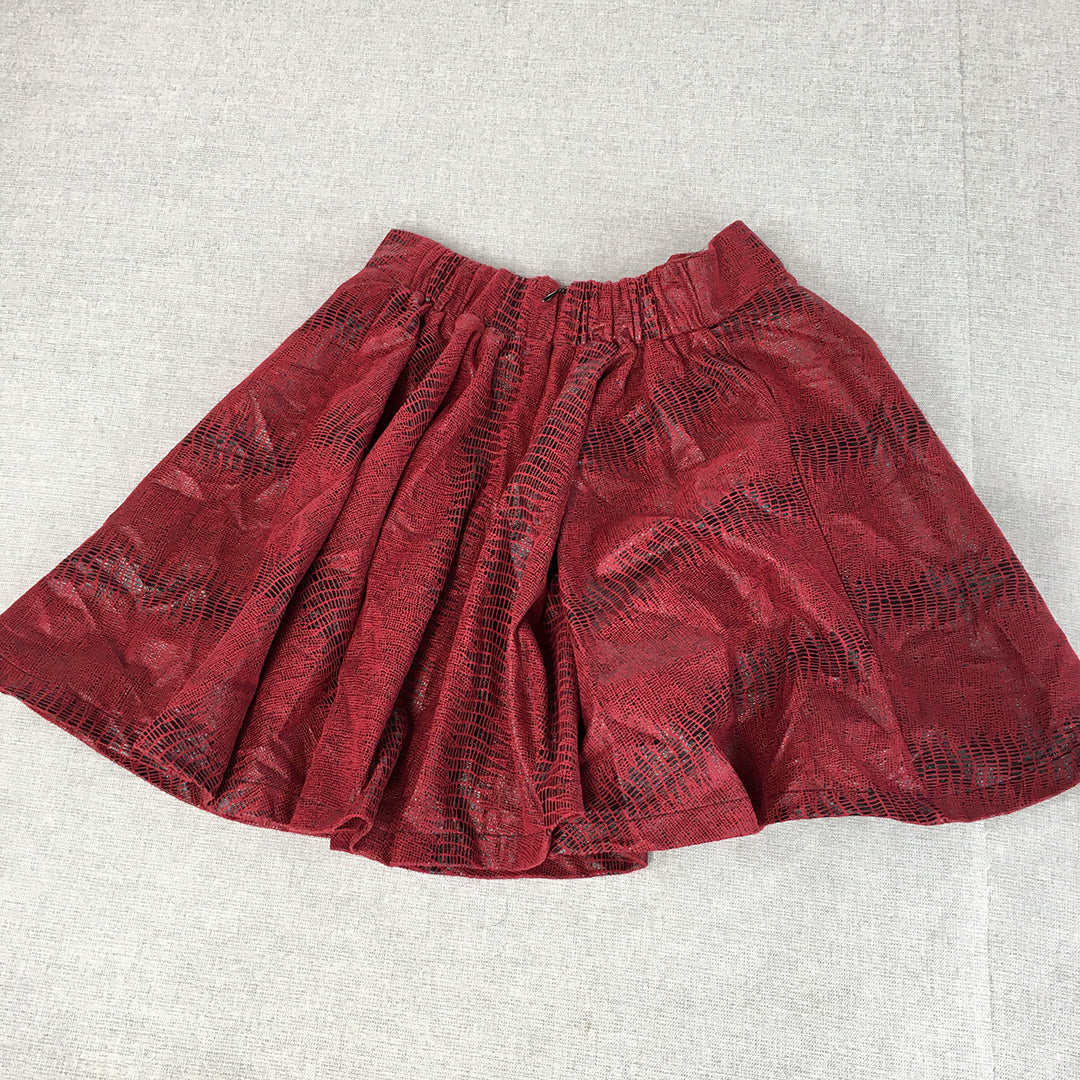 Angel Biba Womens Faux Leather Mini Skirt Size 8 Red Pleated