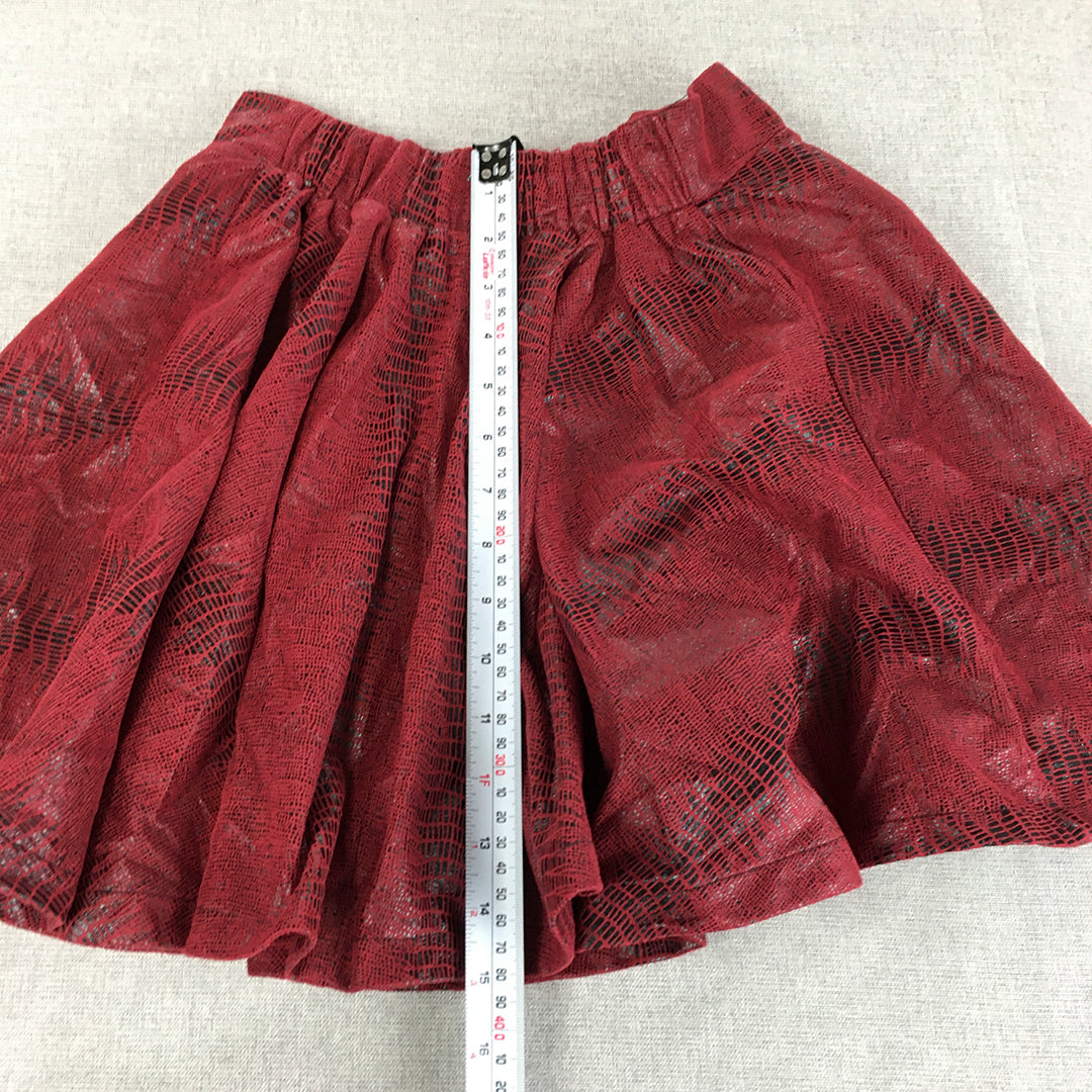 Angel Biba Womens Faux Leather Mini Skirt Size 8 Red Pleated